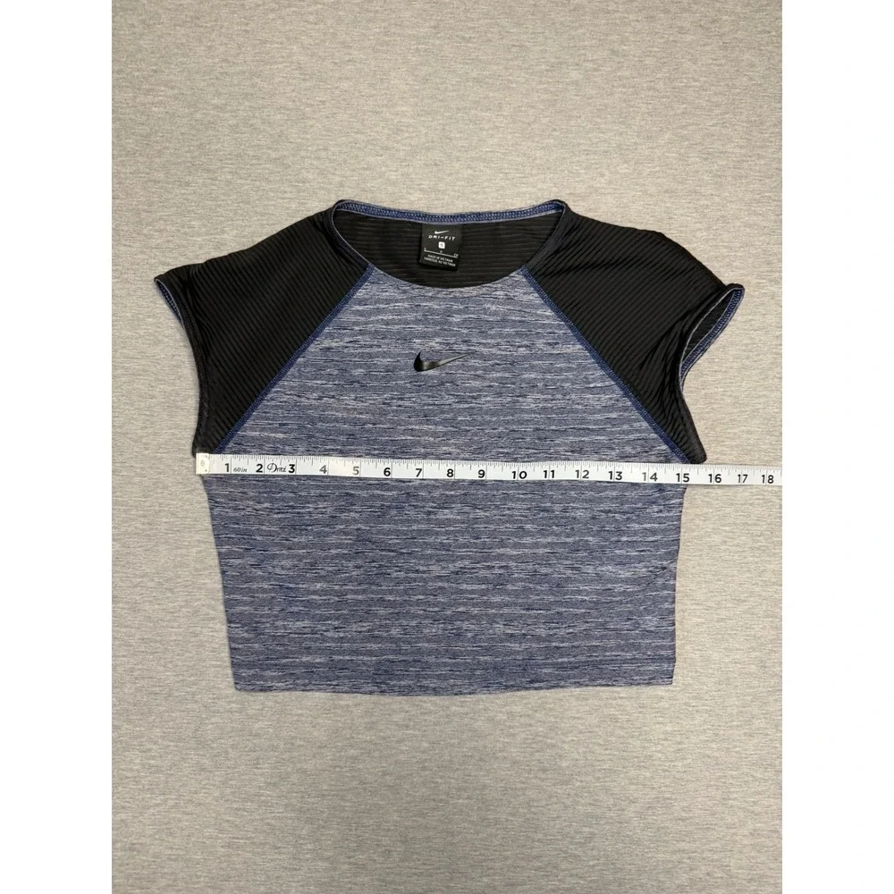 Nike Dri-FIT Women Blue Space Dye Ribbed Back Athletic Crop Top 889797-429 S